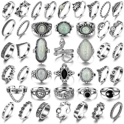 17IF Vintage Silver Knuckle Rings Set for Women Men, Chunky Boho Rings | Aesthetic Snake Grunge Stackable Gothic Ring Adjustable Y2K Punk Bulky Finger Alt of Rings, Stacking Flower Midi Ring Pack - style: 42