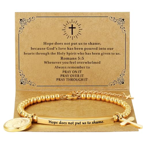 DS Inspirational Bracelet for Women Christian Engraved Bibler Verse Cross Butterfly Daisies Charm Bracelet, Exquisite Stainless Steel Jewelry Daughter Best Friend Bestie - style: Hope does not put us to shame.-Gold