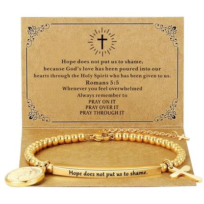 DS Inspirational Bracelet for Women Christian Engraved Bibler Verse Cross Butterfly Daisies Charm Bracelet, Exquisite Stainless Steel Jewelry Daughter Best Friend Bestie - style: Hope does not put us to shame.-Gold