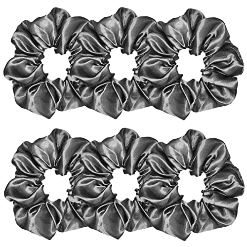 Sufermoe 6 Pcs Satin Silk Hair Scrunchies, Dark Grey (4.5 Inch) - Hair Ties for Women and Girls, Hair Accessories - color: Dark Grey