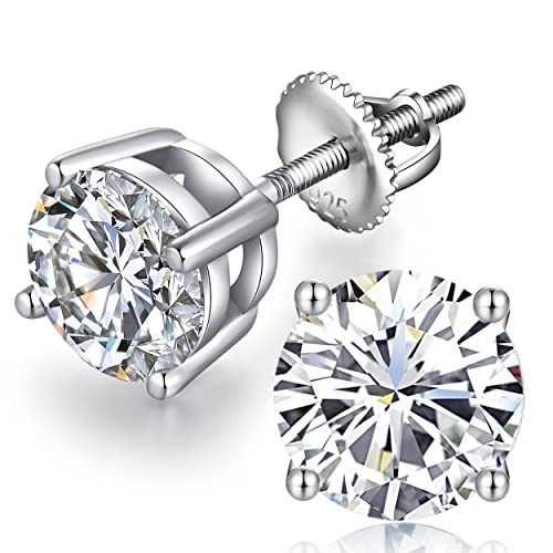 Jiamiaoi Stud Earrings Screw Back Sterling Silver Cubic Zirconia Stud Earrings Set 4 Millimeters-8 Millimeters Nickle Free Hypoallergenic Earring Studs - color: A-Round Cut White, size: 4mm