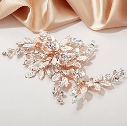 SWEETV Metal Hair Comb, Rhinestone Bridal Hair Clip - Handmade Wedding Hair Accessories for Brides and Bridesmaid, Rose Gold | Metal Handmade Wedding Hair Pieces for Brides, Wedding Hair Accessories Bridal Hair Pieces for Brides Bridesmaid, Rose Gold - co