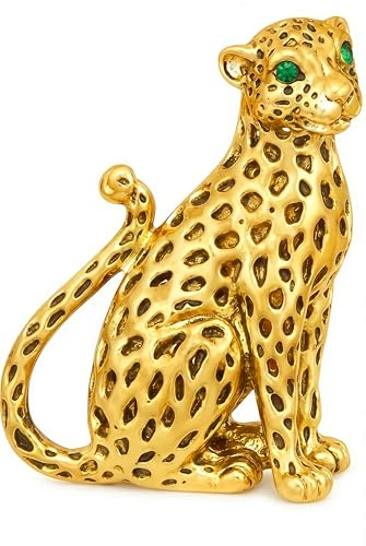 Vintage Gold Tone Leopard Brooch Pin, Spotted Rhinestone Animal Cheetah Panther Corsage Jewelry for Women and Men