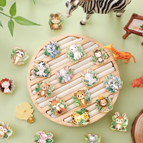 30/60 Pcs Cute Enamel Pins Bulk Plant Flower Animal Halloween Gothic Fall Pumpkin Cartoon Lapel Pin Brooches Jewelry Gift for Backpack Clothes Hats Accessories - style: Jungle Animals