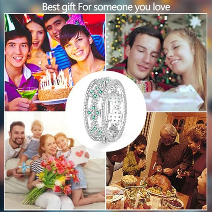 KUNSIR 925 Silver Cubic Zirconia Ring Size 7-9 Wedding Band Sterling Silver Eternity Ring Modern Style - style: Wide Band Lucky Ring