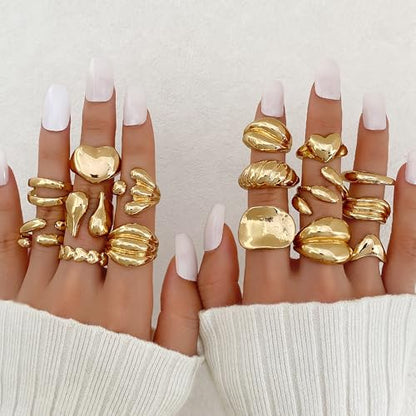 31 Pcs Chunky Gold Rings Fashion Stackable Rings for Women Statement Womens Rings Set Knuckle Band Ring Jewelry Gifts - style: Golden 16 pcs