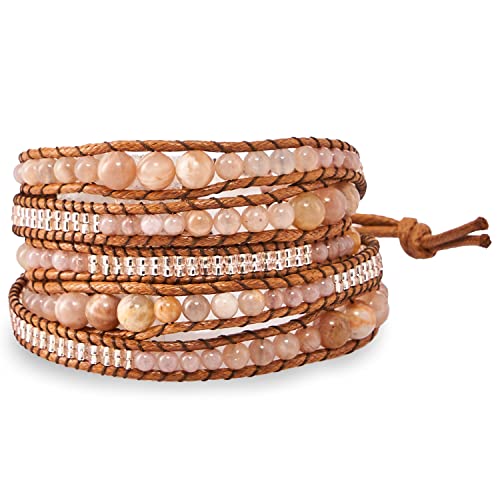 Bracelet for Women – Handmade Vegan Boho Natural Stone Layered Bracelet, Thailand Bohemian Stackable Beaded Wrap Bracelets, Summer Hippie Bracelet Stack, Fashion Jewelry Gifts - color: A10-Latte