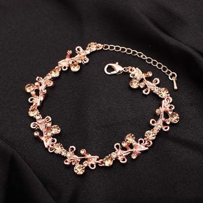 3Pcs Austrian Crystal Jewelry Set for Women, Necklace Dangle Earrings Link Bracelet Jewelry Set with Gold/Platinum/Gun Plated, Wedding Party Jewelry for Bridal Bridesmaid - color: Peach-Rose Plated