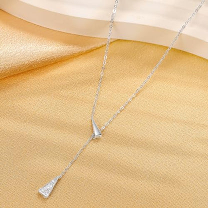 925 Sterling Silver Lariat Necklace for Women | Long 14K Gold Plated Y-Shaped Pearl Necklace CZ Crystal Ball Sparkle Necklace for Mother Daughter Bride Wedding Jewelry - color: Style 2-Sliver