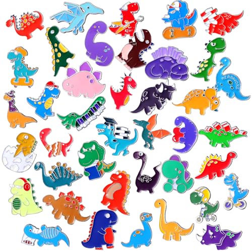 Giegxin 40 Pcs Dinosaur Enamel Pins Bulk Cute Cartoon Backpacks Pins Animals BroochTfor Backpacks Clothes Classroom Student Gifts - style: Dinosaur
