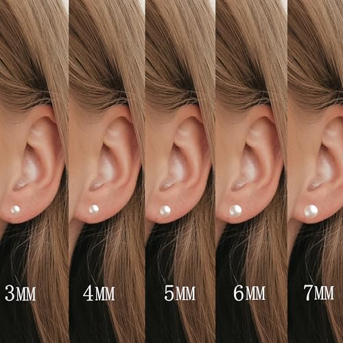 JINERA 5 Pairs Stud Earrings for Women 14K Plated Gold/Silver Pearl Ball Small Stud Earrings Set Cartilage Piercing Hypoallergenic Lightweight Flatback Earrings Jewelry Gifts for Women - color: 1 Pair Flat Back Pearl Earrings - Gold