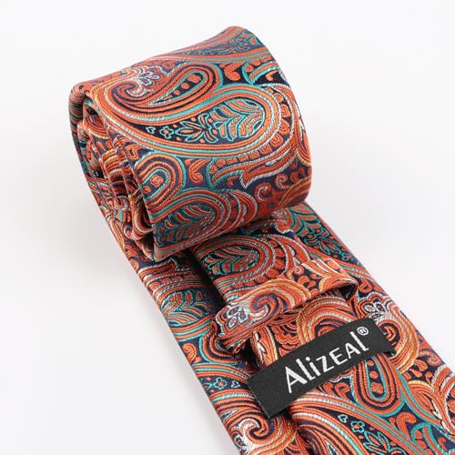 Alizeal Mens Gradient Paisley Necktie and Pocket Square Set | Elegant Design Perfect for Weddings Banquets Business Formal Events - color: 143-orange+green