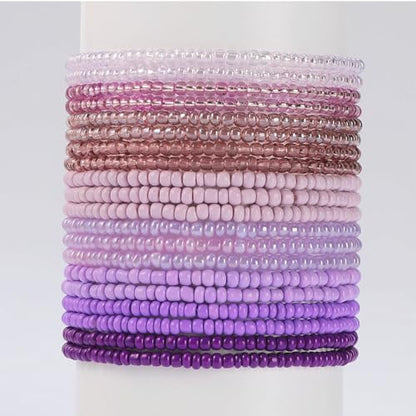 16-30Pcs Handmade Bohemian Colorful Crystal Seed Beads Stackable Adjustable Elastic Stretch Multilayerd Bracelets for Women Summer Vacation Beach Boho Bangle Jewelry - color: purple