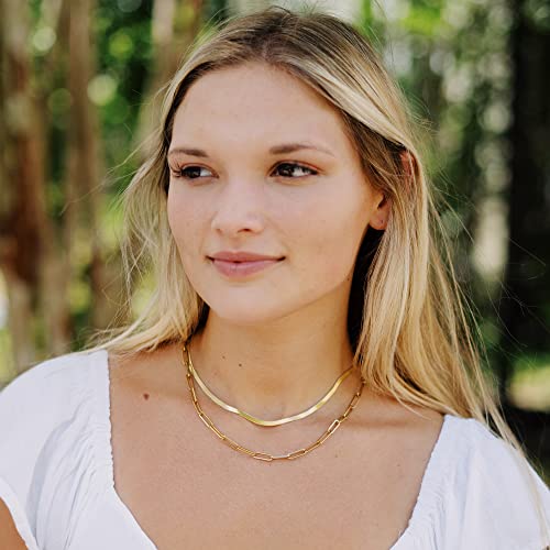 Layered Necklaces for Women - 14K Dainty Gold Plated Layering Chokers Necklaces Set Multilayer Delicate Necklace Trendy Adjustable Long Layered Necklaces for Women - style: 15 Paper Clip + Snack Chain