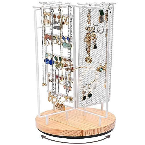 ProCase Rotating Jewelry Organizer Stand Earring Holder Organizer with 28 Necklace Hooks, Jewelry Tree Earring Stand Tower Storage Rack Bracelet Holder, Holds More than 100 Pairs Earrings -White - color: White