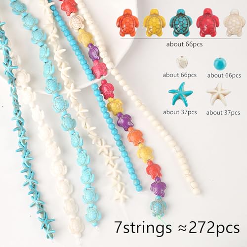 DAHI 270pcs 7 Strands Turquoise Turtle Beads Starfish Beads Summer Beads Colorful Tortoise Turtle Bead Charms Summer Ocean Animal Spacer Bead for Jewelry Making Supplies-Bracelets DIY (7 Strings) - color: the Star Box