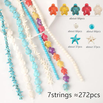 DAHI 270pcs 7 Strands Turquoise Turtle Beads Starfish Beads Summer Beads Colorful Tortoise Turtle Bead Charms Summer Ocean Animal Spacer Bead for Jewelry Making Supplies-Bracelets DIY (7 Strings) - color: the Star Box
