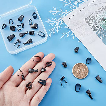 UNICRAFTALE 35pcs Electrophoresis Black Stainless Steel Snap on Bails Black Pendant Bails Snap On Bails Ice Pick Pinch Bails Clasp Connector Findings for Jewelry Making 2-7mm - color: Black