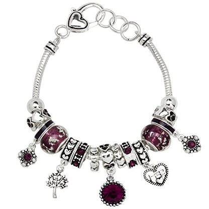 Falari Birthstone Bracelet Multi-Color Charm Beads Silvertone Birthday Gifts for Women - color: 02-February