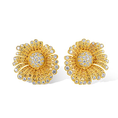 Santuzza Sterling Silver Gemstone Flower Earrings for Women - color: [A] Daisy-Yellow