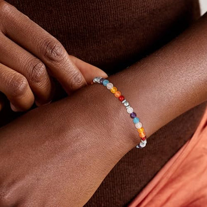 Zocomi Natural Healing Crystal Bracelet for Women, Anxiety Relief Triple Protection 7 Chakras Jewelry Gift for Friends Daughter Mom 6.5+2 Inches - color: 7 Chakras