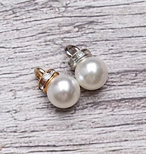 Ruwado Faux Pearl Beads with Rhinestone 25 Pcs Gold 25 Pcs Silver with Hole | Vintage 8 mm Elegant Imitation Peal Pendant Charms for Dangle Earrings Necklace Bracelet DIY Jewelry Making Accessories
