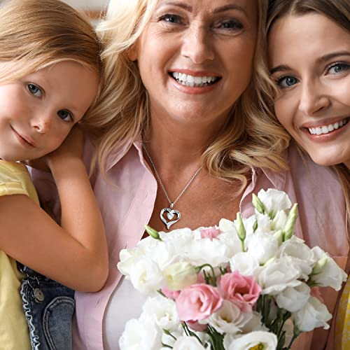 Mom Necklace 925 Sterling Silver Heart Necklaces for Women - color: 01-White Gold