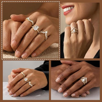JATEBI Stackable Rings for Women 14K Gold Plated Kunckle Rings Set Dainty Simple Trendy Adjustable Perfect for Stacking Layering on Thumb and Knuckle 3 Pcs