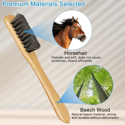 4 Pcs Horsehair Detail Brush Set, 2 Sizes Horsehair Silver Cleaning Brushes + 2 Pcs Polishing Cloth for Silverware, Silver Polish Set for Silverware Plateware Jewelry Sterling Cutlery Metal - size: 2Brushes+2Polishing Cloth