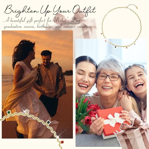 Hipunk Women Gold Plated Stainless Steel Wave Rope Chain Collar Necklace with Colorful Zirconia Flower Heart Charms Choker, Adjustable 16+2 Inch - color: square