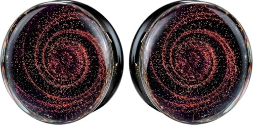 Sparkle Galaxy Double Flared Glass Plugs - color: black multi color, size: 19mm