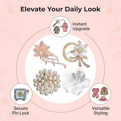 QCWN Large Flower Brooches and Pins for Women Vintage Rhinestone Sunflower Brooch Costume Jewelry Lapel Hat Pins for Wedding Dresses Bouquet Gifts - style: 4Pcs Rose Gold Tone
