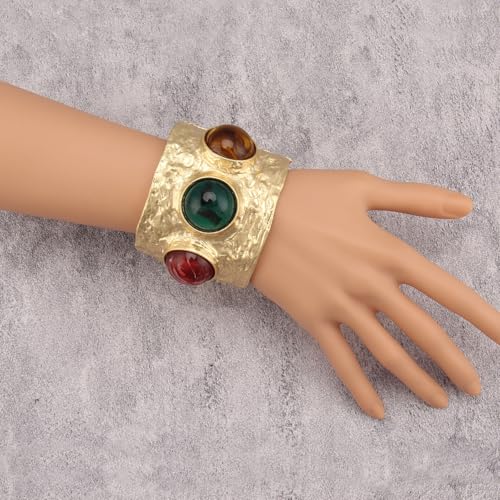 Gold Cuff Bracelet for Women Chunky Bracelet Statement Bracelet | Chunky Bangle Bracelets for Women Silver Beaded Open Bangle Stackable Stretch Bead Bracelet Boho Jewelry Gift for Wife Couple - style: Cuff Bracelet Jewelry