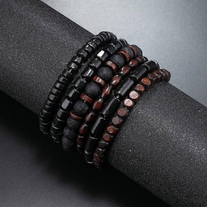 Mens Beaded Bracelets Tribal Wooden Elastic Adjustable Prayer Beads Wrap Cuff for Women - color: G: 6pcs