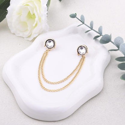 Crystal Rhinestone Brooch Mens Lapel Pins for Shirt Collar Suit Tassel Collar Chains for Shirts Badge Suit Accessories Men Brooch - color: White
