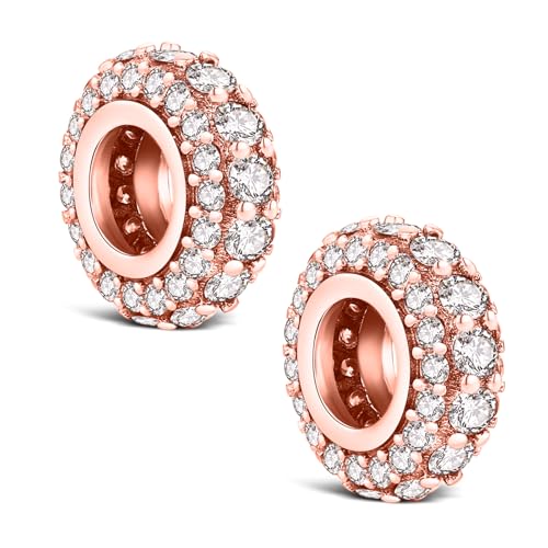 KEQ 925 Silver Spacer Stopper Bead Charms Clearance for Pandora Bracelets Birthstone CZ Always Stopper Birthday Gifts for Mom Grandmom Granddaughter Wife Sisters Friends - color: Rose golden(2 Pcs)