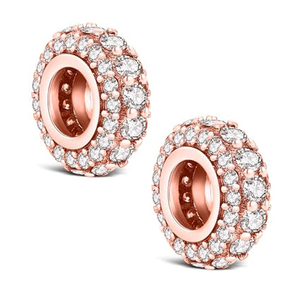 KEQ 925 Silver Spacer Stopper Bead Charms Clearance for Pandora Bracelets Birthstone CZ Always Stopper Birthday Gifts for Mom Grandmom Granddaughter Wife Sisters Friends - color: Rose golden(2 Pcs)