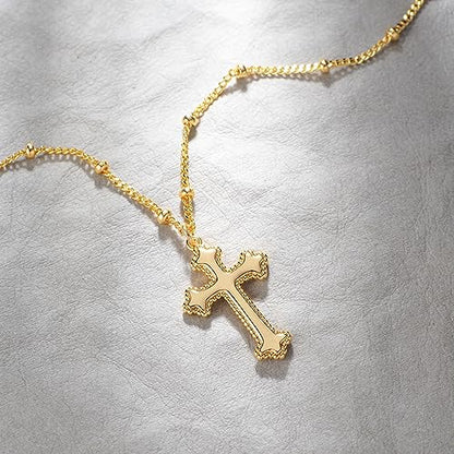 Fettero Cross Necklace for Women Faith Pendant 14K Plated Dainty Chain Necklaes Minimalist Simple Tiny God Lords Prayer Religious Jewelry - style: Blank Rivet Cross