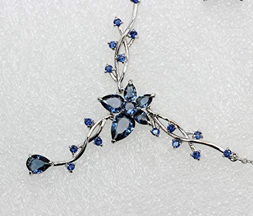 Faship Gorgeous CZ Crystal Floral Necklace Earrings Set - color: Navy Blue