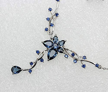 Faship Gorgeous CZ Crystal Floral Necklace Earrings Set - color: Navy Blue