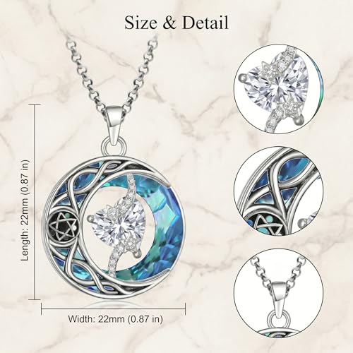 ONEFINITY Moon Star Necklace 18K White Gold Plated Celtic Moon Birthstone Pendant Necklaces Heart Birthstone Anniversary Birthday Jewelry Gifts for Women Wife Mom - style: April