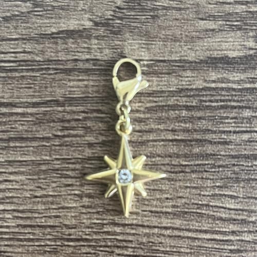 AMOBESTER 18K Gold Plated Gold North Star Zipper Pull Charms Stainless Steel Celestial Clip-On Charms for Jewelry Making, DIY Bracelets Necklaces