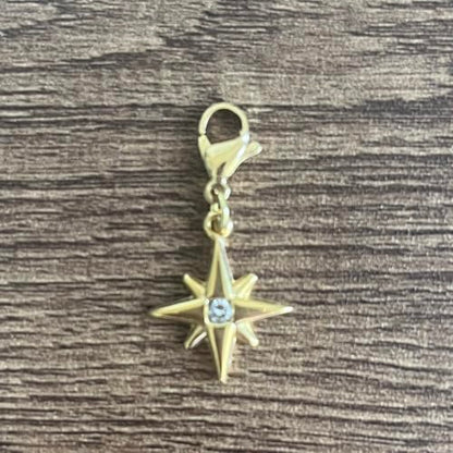 AMOBESTER 18K Gold Plated Gold North Star Zipper Pull Charms Stainless Steel Celestial Clip-On Charms for Jewelry Making, DIY Bracelets Necklaces