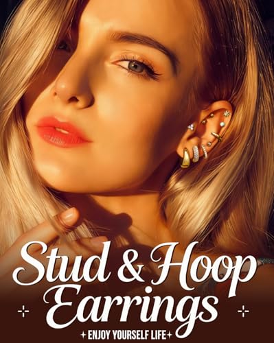 Nunpag 9 Pairs Hypoallergenic 14K Gold Plated Flat Back Earrings for Women Studs Earring Opal Ball Triangular Sun CZ Stones Hoop Earrings Stainless Steel Jewelry Gift for Sensitive Ears - color: 18Pcs-Gold