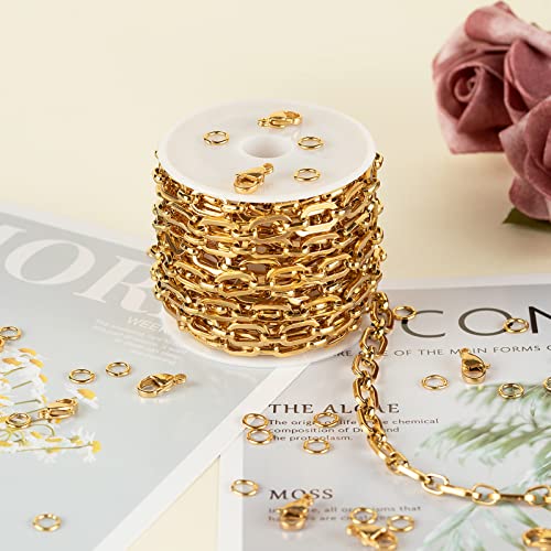 UMAOKANG Gold Plated Necklace Chains for Jewelry Making, 304 Stainless Steel Paperclip Chain Bulk with Lobster Clasps and Open Jump Rings Jewelry DIY Supplies - color: Gold Rolo