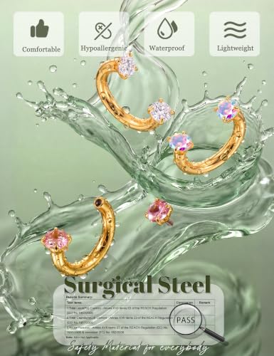 316L Stainless Steel Horseshoe Nose Rings for Women 16/18/20G Septum Rings | Septum Nose Piercing with Replacement Tops and Piercing Tool for Helix Tragus Cartilage Lip Jewelry 14K Gold Plated/Silver - color: Gold 1-16G