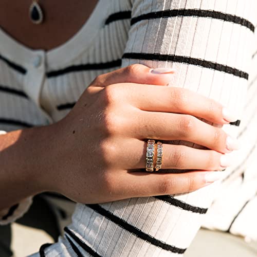 espere Emerald Cut Bezel Set CZ Halfway Eternity Band | 7 Stone Wedding Anniversary Band Bridal Set - color: Small CZ - 3*2mm