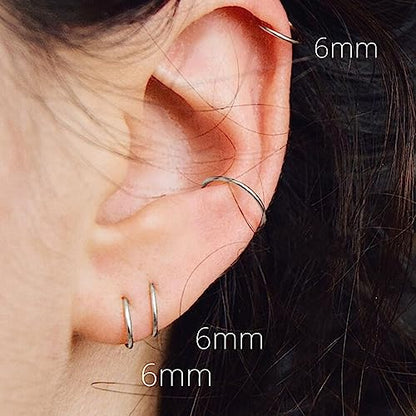 Small Gold Hoop Earrings, Lightweight 14K Gold Plated Huggie Hoop Earrings for Cartilage Helix Tragus, Hypoallergenic Earrings for Women Men, Tiny Thin Hoops Surgical Steel Endless Hoops Earrings 6-10 mm - color: 6mm Hoop Silver-18g