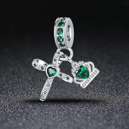 Silver Cross Birthstones Charm Fit for Pandora Charms Bracelet Crown Dangle Charms Beads Birthday Jewelry Gifts for Women - style: May