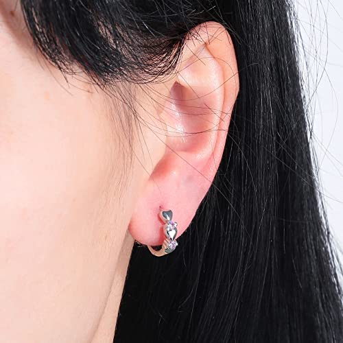 CiNily 14K White Gold Plated Small Hoop Earrings for Women Girls Heart Cubic Zirconia Hypoallergenic Earrings - color: Rose gold-pink